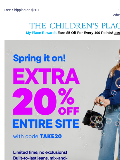 childrensplace newsletter: Starts NOW: EXTRA 20% Off sitewide w/ code TAKE20