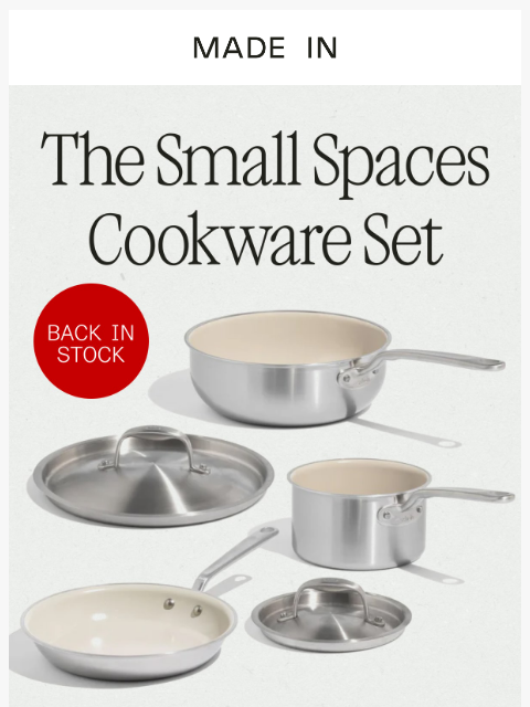 madeincookware newsletter: The Small Spaces Set Is Back