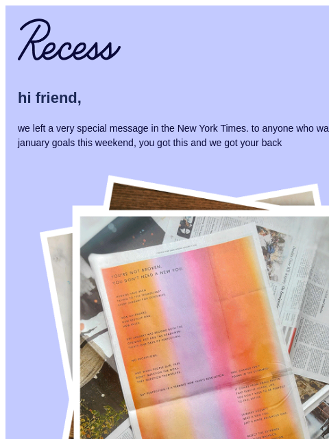 takearecess newsletter: an antidote to modern times