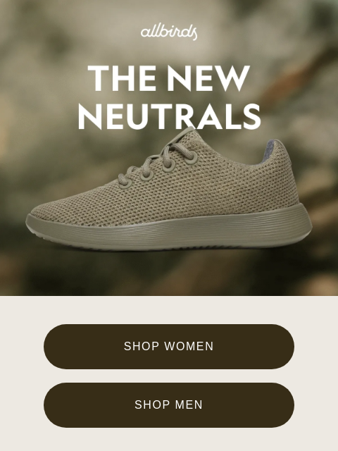 allbirds newsletter: New Neutrals. Fave Shoes.