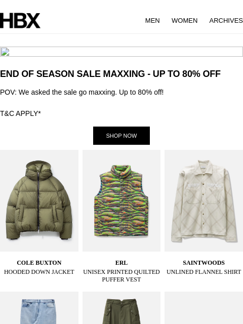 hbx newsletter: END OF SEASON SALE MAXXING - UP TO 80% OFF