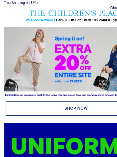 childrensplace newsletter: Made-to-Move Uniform Faves starting at $8.99 🛹🛴