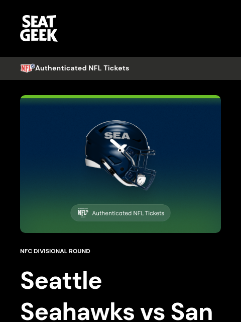 seatgeek newsletter: Seahawks vs 49ers