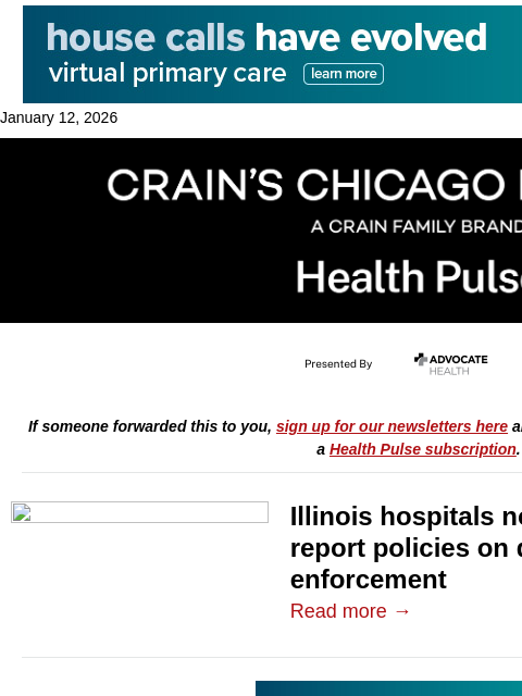 crainalerts newsletter: Illinois hospitals on the clock