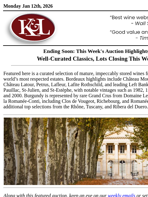 klwines newsletter: Now at Auction: Petrus, DRC, & More Top Selections