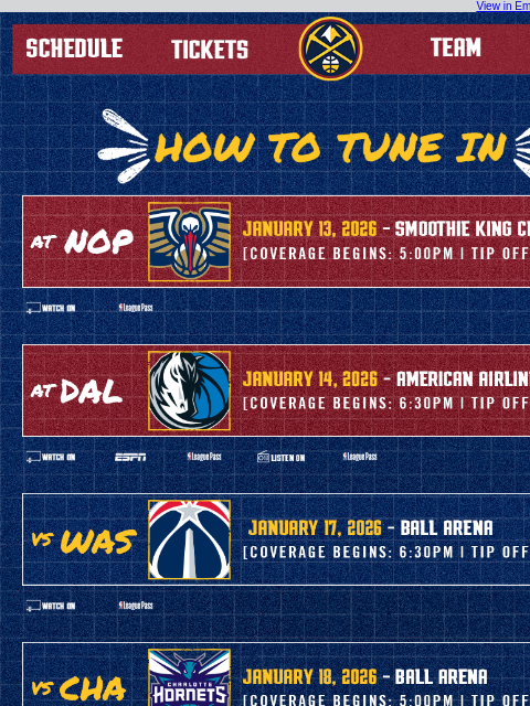 thedenvernuggets newsletter: Tune In as the Nuggets Take On the Pelicans, Maver...