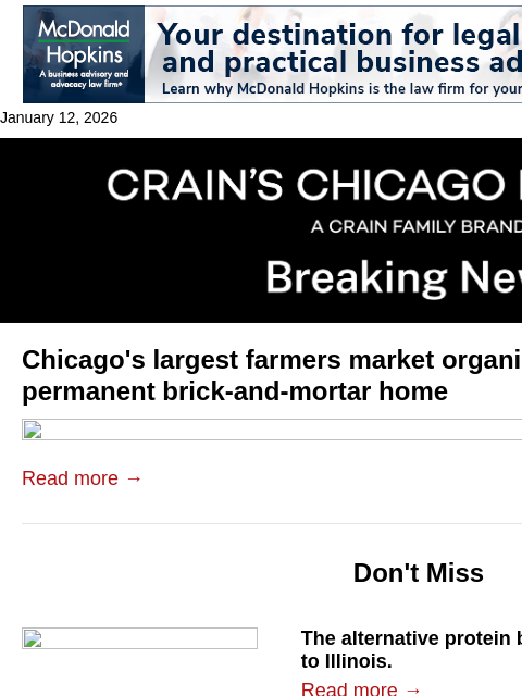 crainalerts newsletter: Green City Market buys year-round home