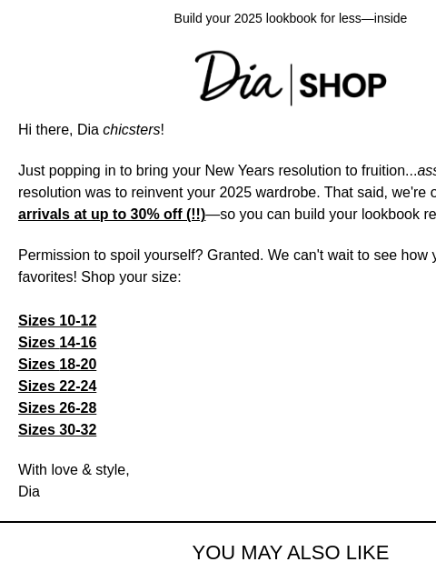 Build your 2025 lookbook for less—inside​ Dia & Co Shop Hi there, Dia chicsters!​​ Just popping in to bring your New Years resolution to fruition...assuming your resolution was to reinvent your