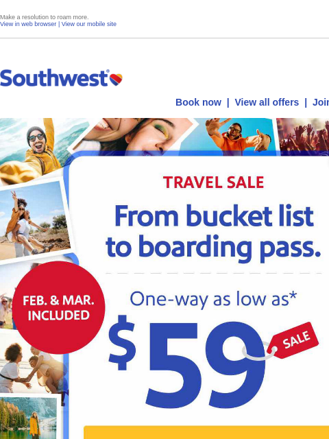 southwest newsletter: One-way as low as $59!