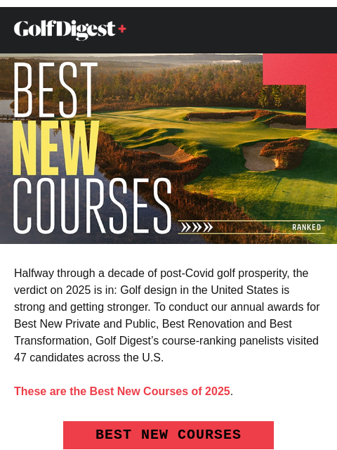 golfdigest newsletter: The Best New Courses of the year