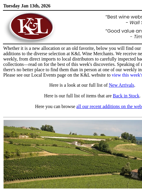 klwines newsletter: The Latest from K&L: New Adds and Back In Stock