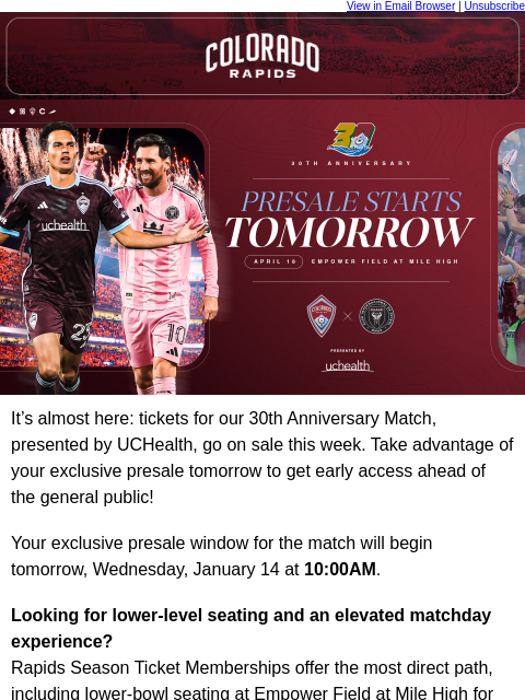 thecoloradorapids newsletter: ⏱️Reminder: Your Presale for the Game Against Inte...