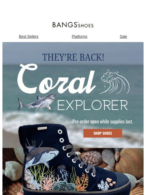 bangsshoes newsletter: Coral Explorer Platforms & [NEW BAG] 🦈🪸