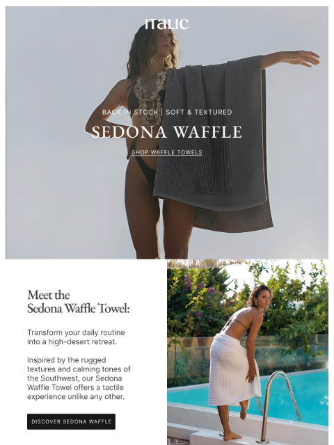italic newsletter: Back in Stock: Sedona Waffle Towel
