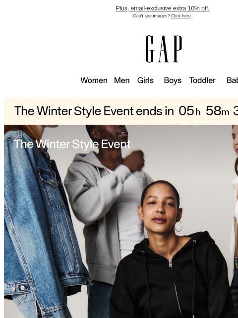 gap newsletter: Hours left: 50% off your purchase