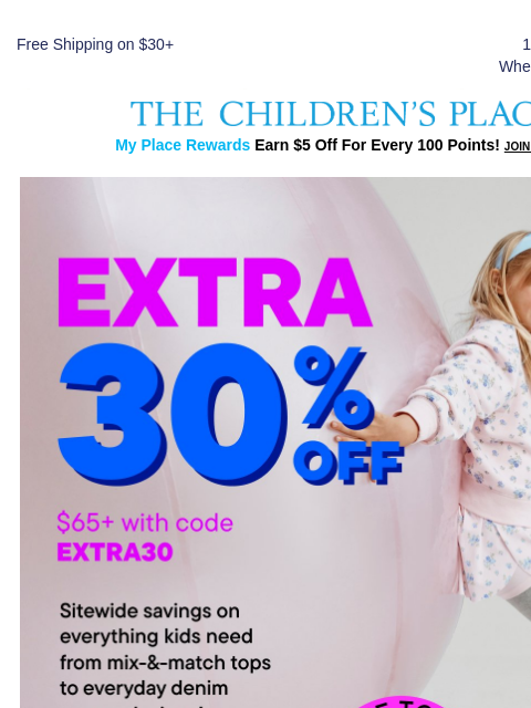 childrensplace newsletter: Starts NOW 🏁 Extra 30% Off With Code EXTRA30!