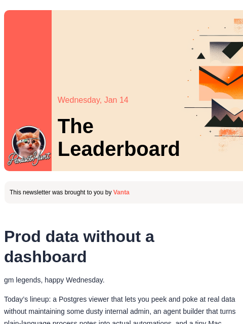 producthunt newsletter: 😸 Stop building admin dashboards
