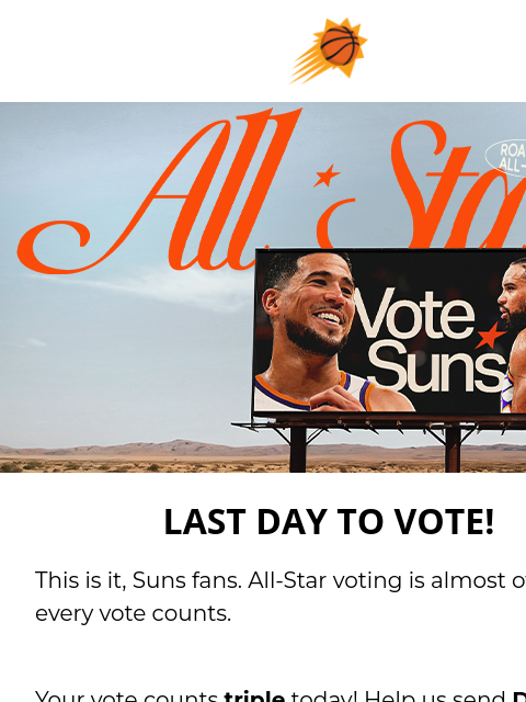 suns newsletter: Last Day to Vote Your Suns to 2026 All-Star!