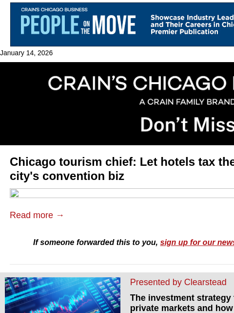 crainalerts newsletter: Chicago tourism chief: Let hotels tax themselves