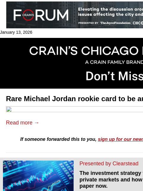 crainalerts newsletter: Rare autographed Jordan rookie card up for auction