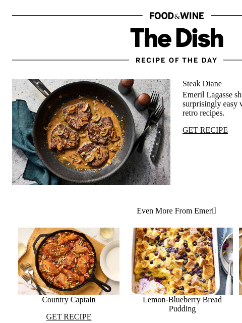 foodandwine newsletter: Steak Diane