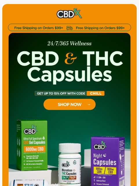 cbdfx newsletter: Try our CBD & THC Capsules—and get up to 15% OFF!