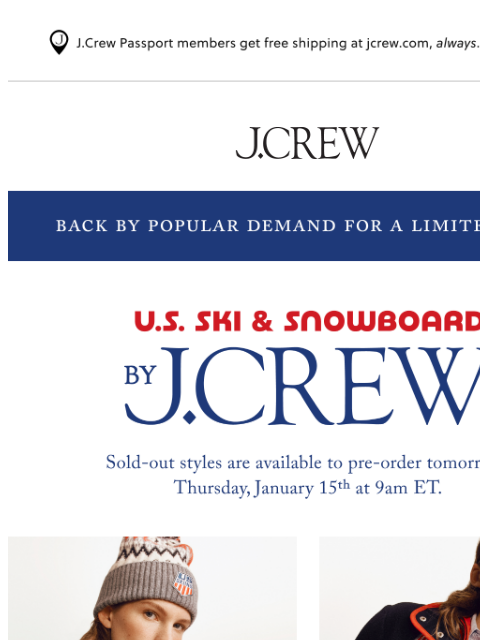 jcrew newsletter: Special re-issue: U.S. Ski & Snowboard by J.Crew