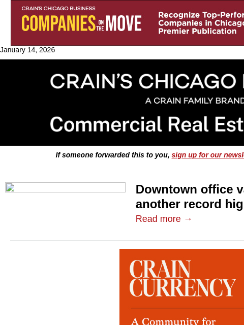 crainalerts newsletter: Downtown vacancy reaches new heights