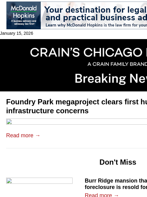 crainalerts newsletter: Plan for old Lincoln Yards site clears first hurdl...