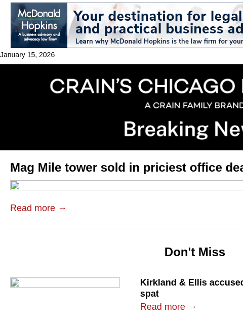 crainalerts newsletter: Mag Mile tower sold in priciest office deal since ...