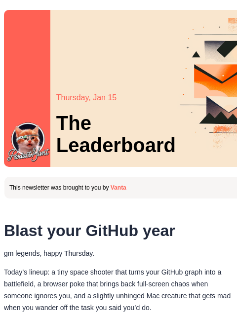 producthunt newsletter: 😸 Blast your Github commits