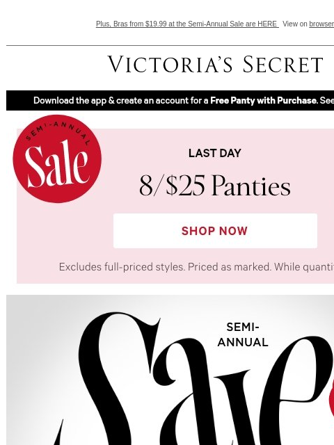 victoriassecret newsletter: Ends Today: 8/$25 Sale Panties