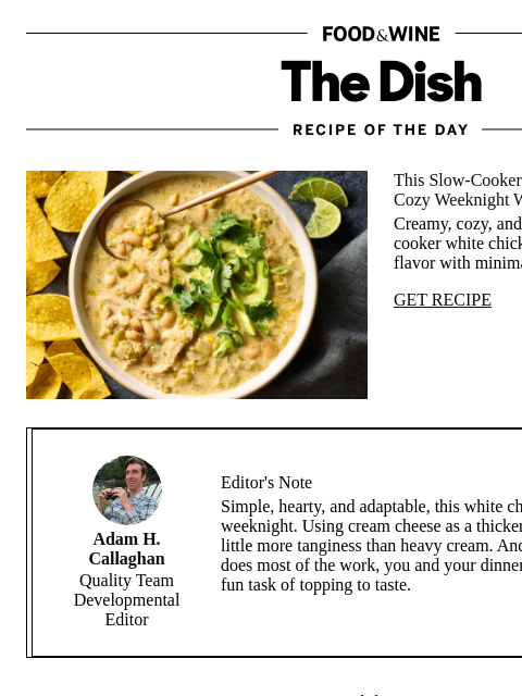 foodandwine newsletter: Slow-Cooker White Chicken Chili