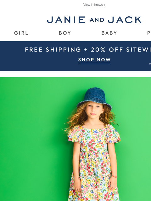 janieandjack newsletter: Dress for sun with 20% off sitewide