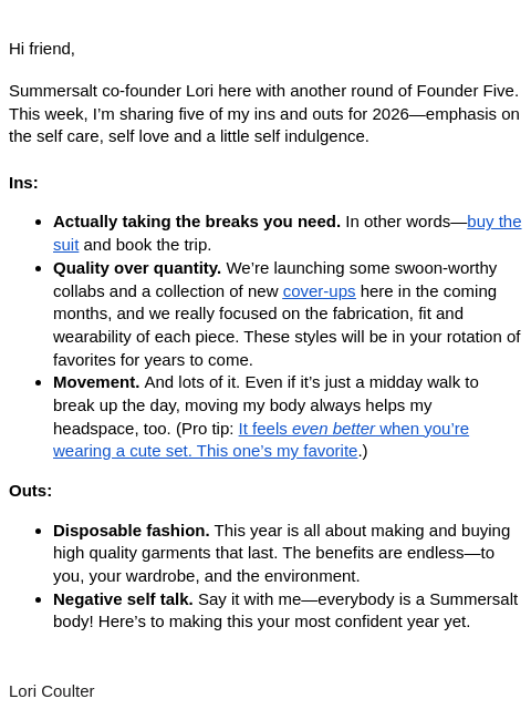 summersalt newsletter: Our 2026 Ins & Outs ☑️