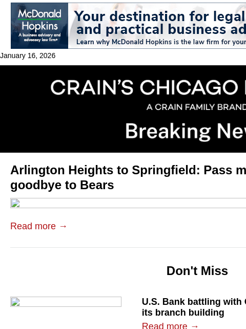 crainalerts newsletter: Arlington Heights to Springfield: Act now or lose ...