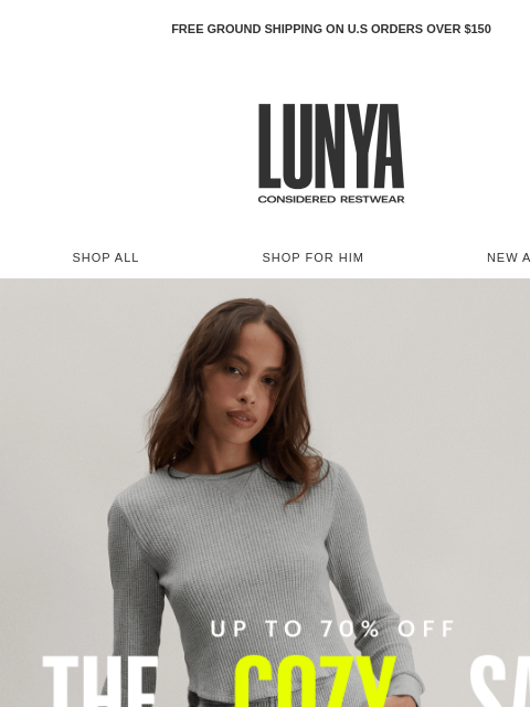 lunya newsletter: UP TO 70% OFF COZY FAVORITES