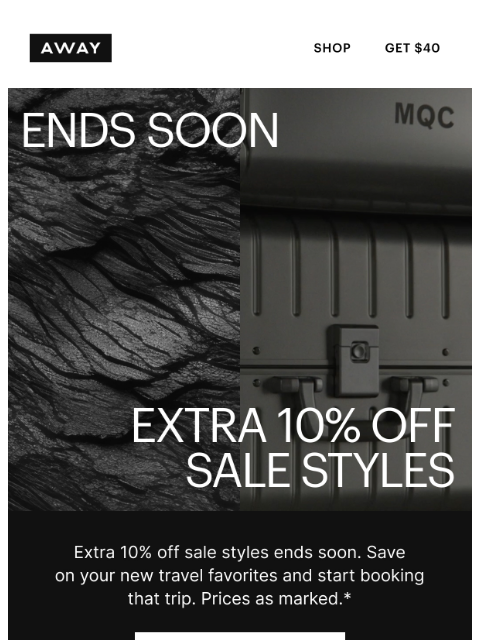 awaytravel newsletter: Ends soon: extra 10% off sale