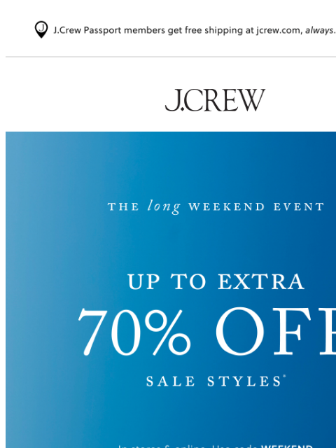 jcrew newsletter: Up to extra 70% off sale!