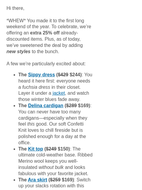 mmlafleur newsletter: New Styles Added: Extra 25% Off Sale