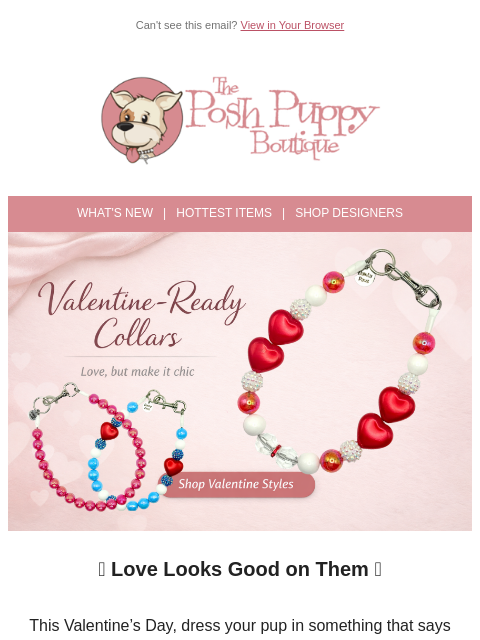 poshpuppyboutique newsletter: Love at First Bead 💘 Valentine Collars Are Here
