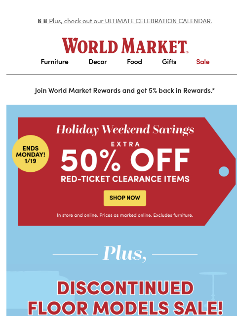 emailworldmarket newsletter: 50% off is 100% awesome. ✨🛍️🛍️✨