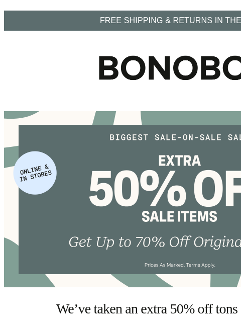 bonobos newsletter: 100+ New Sale Items @ Extra 50% Off