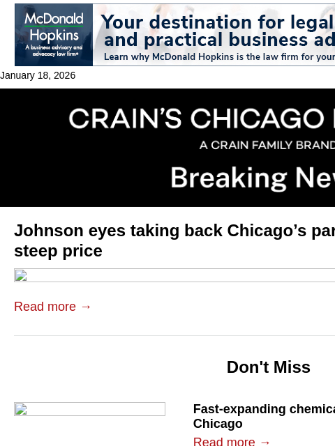 crainalerts newsletter: Parking meter deal revamp in Brandon Johnson's sig...