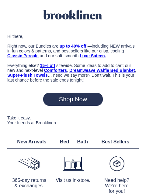 brooklinen newsletter: Final Hours: Up to 40% Off Bundles