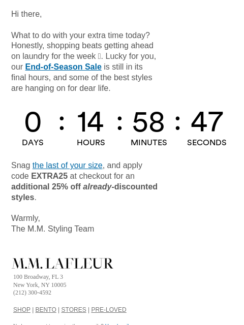 mmlafleur newsletter: Final Countdown: Extra 25% Off Sale: