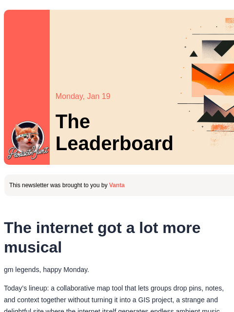 producthunt newsletter: 😸 r/place but for music