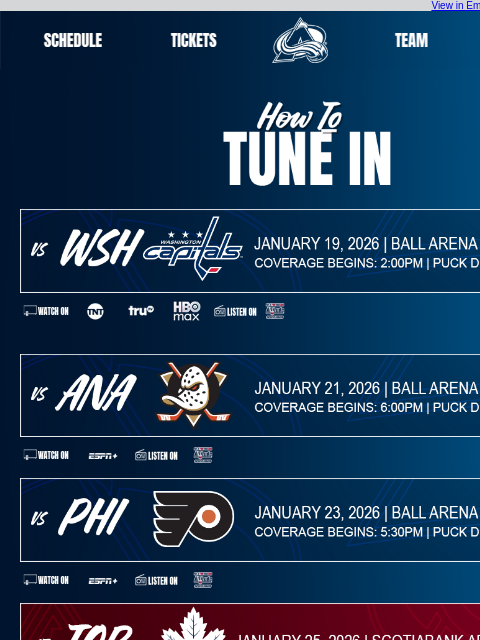 thecoloradoavalanche newsletter: Tune In as the Avalanche Take on the Capitals, Duc...