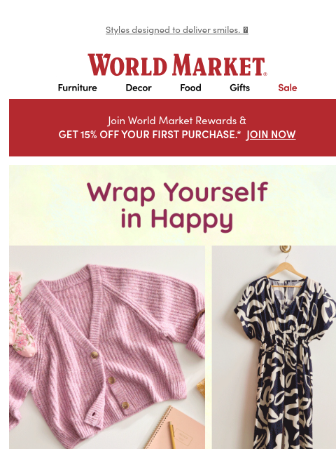 emailworldmarket newsletter: NEW! Feel-good fashion is here! ☺️