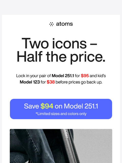 atoms newsletter: Come see which shoes are 50% off...